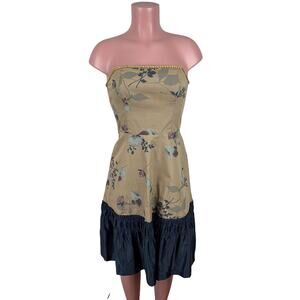 Vintage Anthropologie Tabitha Y2K Twee 00s Winter Flame Floral Strapless Dress